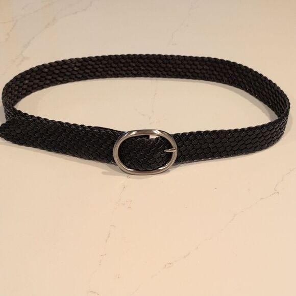 Talbots Black Woven Leather Belt Silver Oval Buckle Size M main image 9